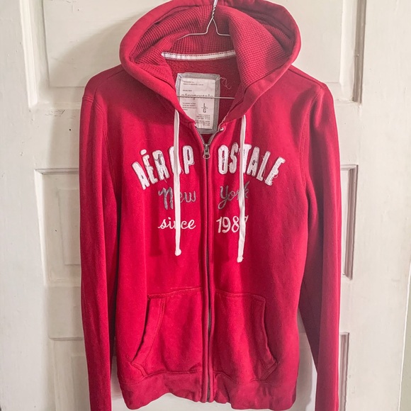 Red fleece-lined Aeropostale hooded jacket - Picture 2 of 5
